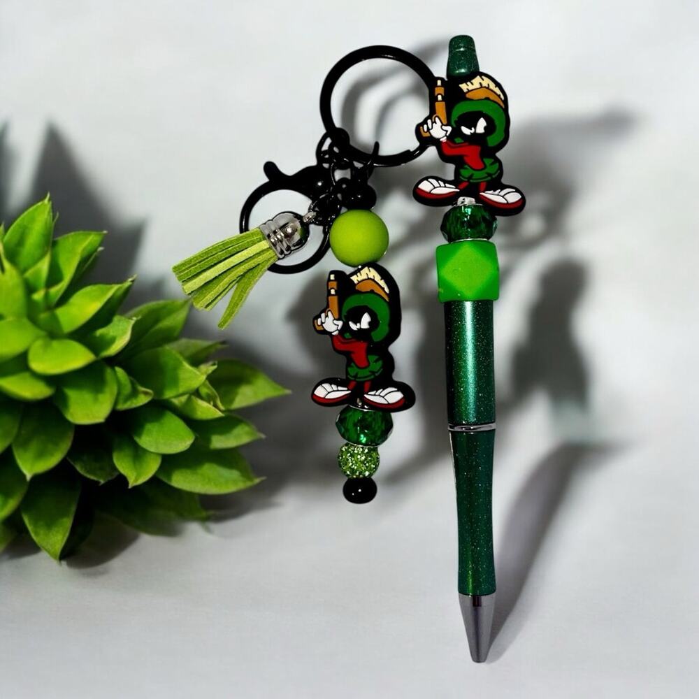 Marvin the Martian Handmade Beaded Ballpoint Pen & Matching Keychain